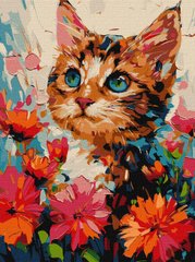 Картина за номерами "Котик у квітах ©art_selena_ua" Ідейка полотно на підрамнику 30x40см KHO6599 в інтернет-магазині "Я - Picasso"