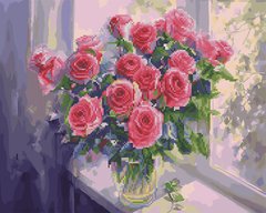 Алмазна картина-розмальовка "Рожеві троянди у вазі" BrushMe 3D ефект подарункова коробка 40x50см GZS1023 в інтернет-магазині "Я - Picasso"