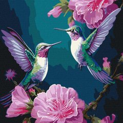 Картина за номерами "Казкові птахи з фарбами металік" Ідейка полотно на підрамнику 40х40см KHO6582 в інтернет-магазині "Я - Picasso"