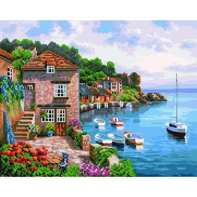Алмазна картина-розмальовка "Городок біля моря" BrushMe 3D ефект подарункова коробка 40x50 cм GZS1034 в інтернет-магазині "Я - Picasso"