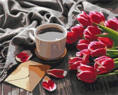 Картина по номерам "Тюльпаны к кофе" BrushMe холст на подрамнике 40x50см BS36492 в интернет-магазине "Я - Picasso"
