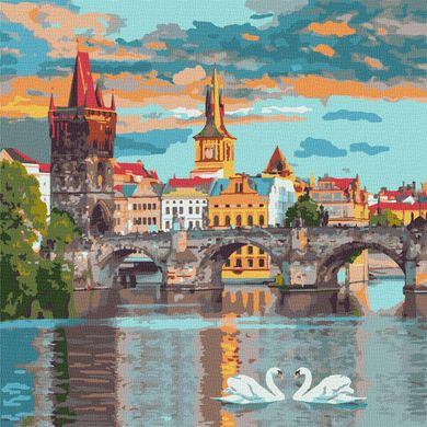 Картина за номерами "Вечірня Прага" Ідейка полотно на підрамнику 40х40см KHO3616 в інтернет-магазині "Я - Picasso"