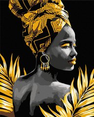 Картина за номерами "Африканка ©Mykhailyshyna Daria" BrushMe із золотою фарбою на чорному полотні 40x50см BSB0013 в інтернет-магазині "Я - Picasso"