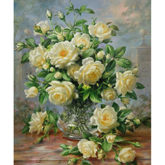 Алмазная мозаика "Букет из белых роз" Алмазная мозаика 50x60см DM-055 в интернет-магазине "Я - Picasso"