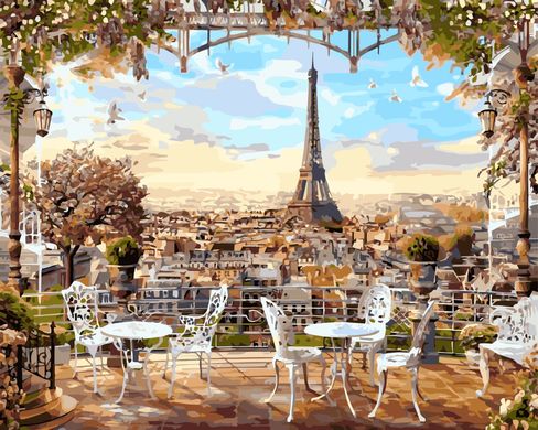 Картина за номерами "Кафе з видом на Ейфелеву вежу" BrushMe полотно на підрамнику 40х50см BS8876 в інтернет-магазині "Я - Picasso"