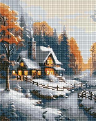 Алмазна мозаїка "Зимовий будиночок" Ідейка полотно на підрамнику з голограмними стразами 40x50см AMO7794