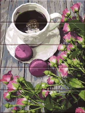 Картина по номерам на дереве - Кофе и розы 30x40 см в интернет-магазине "Я - Picasso"