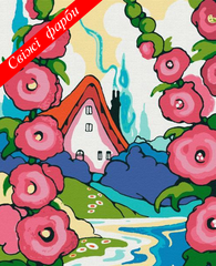 Картина за номерами "Будинок з мальвами" полотно на підрамнику 40x50 см RB-0220 в інтернет-магазині "Я - Picasso"