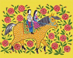 Картина за номерами "Дівчина з козаком на прогулянці. Марія Примаченко" BrushMe полотно на підрамнику 50х60см BS53655L в інтернет-магазині "Я - Picasso"