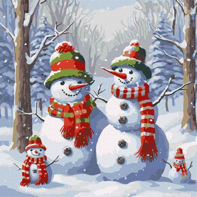 Картина за номерами "Чарівні сніговики" Ідейка полотно на підрамнику 40x40см КНО5106 в інтернет-магазині "Я - Picasso"