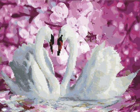 Алмазная картина-раскраска - Лебеди в цветах в интернет-магазине "Я - Picasso"