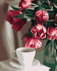 Картини за номерами "Кава та тюльпани " Artissimo полотно на підрамнику 40x50 см PN1986 в інтернет-магазині "Я - Picasso"