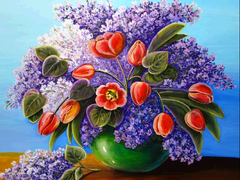 Алмазная мозаика "Тюльпаны и сирень" Алмазная мозаика 30x40см DM-204 в интернет-магазине "Я - Picasso"