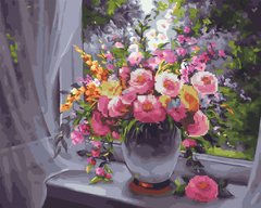 Алмазна картина-розмальовка "Ароматні квіти на вікні" BrushMe 3D ефект подарункова коробка 40x50 cм GZS1103 в інтернет-магазині "Я - Picasso"