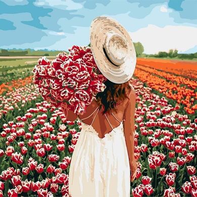 Картина за номерами "Оберемок тюльпанів" Ідейка полотно на підрамнику 40x40см КНО4725 в інтернет-магазині "Я - Picasso"