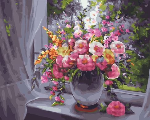 Алмазная картина-раскраска - Ароматные цветы на окне 40x50 cм в интернет-магазине "Я - Picasso"