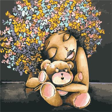 Картина за номерами "Дівчинка з ведмедиком" ArtStory полотно на підрамнику 40х40см AS0933 в інтернет-магазині "Я - Picasso"