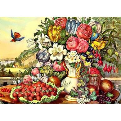 Алмазна мозаїка "Натюрморт фрукти й квіти" Алмазна мозаїка 60х40 DM-236 в інтернет-магазині "Я - Picasso"