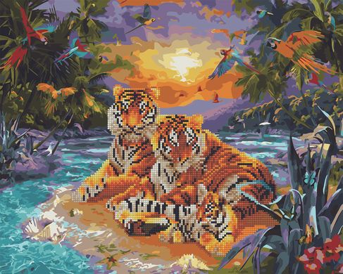 Алмазна картина-розмальовка "Сім'я тигрів" BrushMe 3D ефект подарункова коробка 40x50 cм GZS1094 в інтернет-магазині "Я - Picasso"