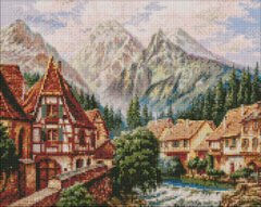 Алмазна мозаїка "Містечко в горах" Ідейка полотно на підрнику 40x50см AMO7346 в інтернет-магазині "Я - Picasso"
