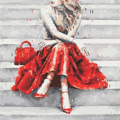 Картина по номерам "Девушка в красном" ArtStory холст на подрамнике 40x40см AS0937 в інтернет-магазині "Я - Picasso"