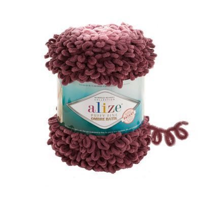 Пряжа Alize Puffy Fine Ombre Batik/Алізе Пуффі Файн Омбре Батік, оксамитова троянда 7276