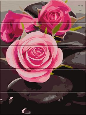 Картина по номерам на дереве - Розы на камнях 30x40 см в интернет-магазине "Я - Picasso"