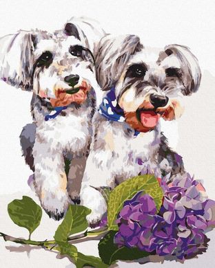 Картина за номерами "Собачки з гортензією" BrushMe полотно на підрамнику 40х50см GX33955 в інтернет-магазині "Я - Picasso"