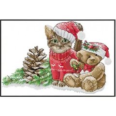 Різдвяне кошеня та ведмежа Набір для вишивання хрестиком з друкованою схемою на тканині Joy Sunday KB219 в интернет-магазине "Я - Picasso"