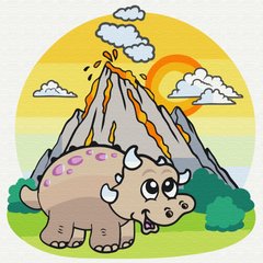 Картина за номерами "Динозаврик біля вулкану" BrushMe полотно на підрамнику 30х30см PSQ30002 в інтернет-магазині "Я - Picasso"