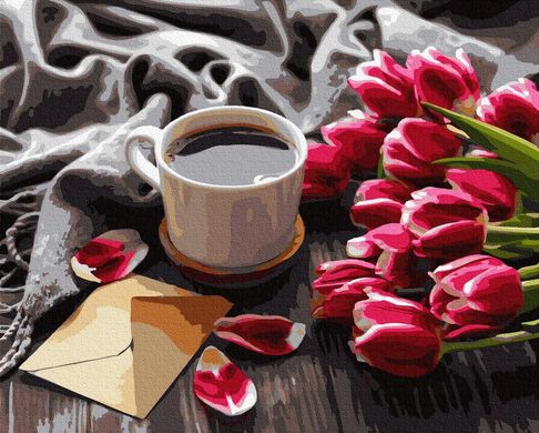 Картина за номерами "Тюльпани до кави" BrushMe полотно на підрамнику 40x50см GX36492 в інтернет-магазині "Я - Picasso"