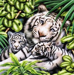Алмазная мозаика "Белая тигрица с тигрятами" Алмазная мозаика 40x40см DM-283 в интернет-магазине "Я - Picasso"