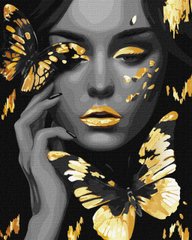 Картина за номерами "Дівчина із золотими метеликами з фарбами металік extra" Ідейка 40х50см KHO8307 в інтернет-магазині "Я - Picasso"
