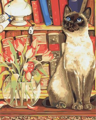 Картина за номерами "Кішка з тюльпанами" ArtStory подарункова упаковка 40x50см AS0881 в інтернет-магазині "Я - Picasso"