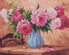 Алмазна картина-розмальовка "Рожеві півонії на столі" BrushMe 3D ефект подарункова коробка 40x50см GZS1019 в інтернет-магазині "Я - Picasso"