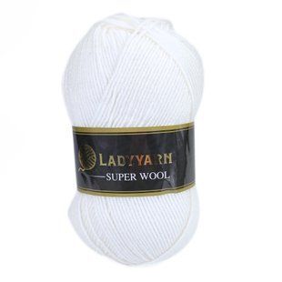 Пряжа Super Wool/Супер Вул, білий NW025, Lady Yarn