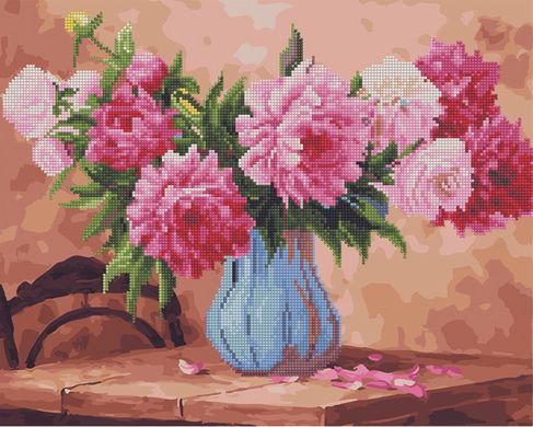 Алмазна картина-розмальовка "Рожеві півонії на столі" BrushMe 3D ефект подарункова коробка 40x50см GZS1019 в інтернет-магазині "Я - Picasso"