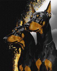 Картина по номерам "Верные доберманы с красками металлик extra" Идейка полотно на подрамнике 40x50см KHO6524 в интернет-магазине "Я - Picasso"