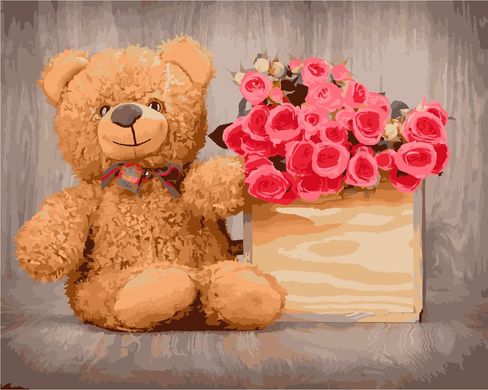 Картина за номерами "Медведик з квітами" ArtStory в подарунковій коробці 40х50см AS1043 в інтернет-магазині "Я - Picasso"