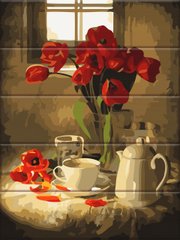 Картина за номерами на дереві "Червоні тюльпани" ArtStory подарункова упаковка 30x40см ASW152 в інтернет-магазині "Я - Picasso"