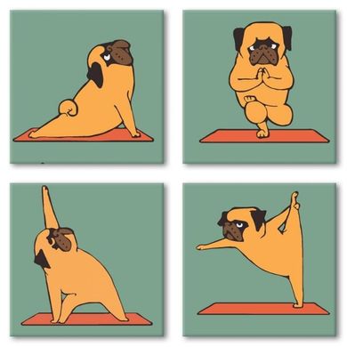 Набір для розпису по номерам полиптих "Yoga-dog" Ідейка подарункова упаковка з ручкою KNP012 в інтернет-магазині "Я - Picasso"