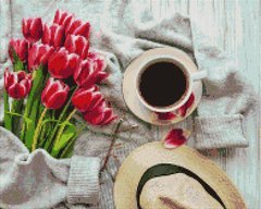 Алмазная мозаика "Чашка кофе и розовые тюльпаны" BrushMe холст на подрамнике 40x50см DBS1048 в интернет-магазине "Я - Picasso"